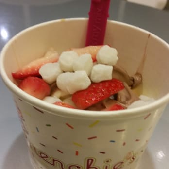 Menchie's - Peanut butter, chocolate banana, chocolate vanilla swirl, & cake batter frozen yogurt with mochi balls and fresh strawberries! - Ice Cream & Frozen Yogurt Near Me - Olympia, Washington Menchie's - Peanut butter, chocolate banana, chocolate vanilla swirl, & cake batter frozen yogurt with mochi balls and fresh strawberries! - Ice Cream & Frozen Yogurt Near Me - Olympia, Washington