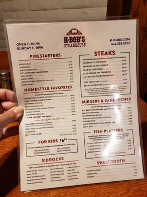Menu photo 6 K-BOB'S Steakhouse Fort Stockton, TX