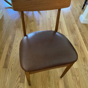 Verdugo Interiors - Dining chair reupholstered in leather. - Furniture Reupholstery Near Me - La Crescenta, California Verdugo Interiors - Dining chair reupholstered in leather. - Furniture Reupholstery Near Me - La Crescenta, California