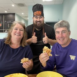 Took my parents to try Bapmukja! This is them with their street toast and chef TJ!