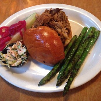 Back Yard Bbq - Pulled pork burger with a side of asparagus. Yum! - Barbeque Near Me - Nantucket, Massachusetts Back Yard Bbq - Pulled pork burger with a side of asparagus. Yum! - Barbeque Near Me - Nantucket, Massachusetts