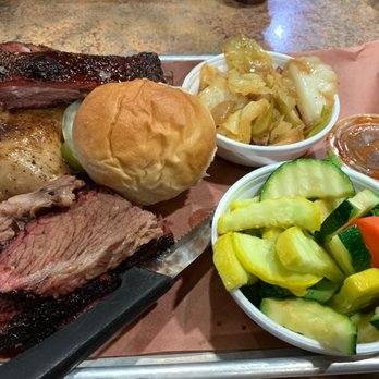 Smolik's Smokehouse - 3 meet plate (brisket, ribs & chicken), cabbage & mixed veggies & a roll. - Barbeque Near Me - Mathis, Texas Smolik's Smokehouse - 3 meet plate (brisket, ribs & chicken), cabbage & mixed veggies & a roll. - Barbeque Near Me - Mathis, Texas