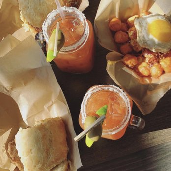 The Biscuit Bar - Chicken biscuit with a side of sweet potato tater tots - Breakfast & Brunch Near Me - Plano, Texas