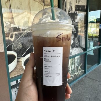 Starbucks - Venti Iced Caff Americano with whipped cream - Coffee & Tea Near Me - Sacramento, California Starbucks - Venti Iced Caff Americano with whipped cream - Coffee & Tea Near Me - Sacramento, California