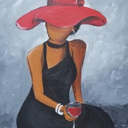 K Dennis Art Studio - Red Hat & Wine
