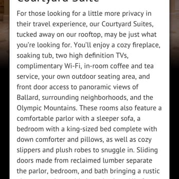 Hotel Ballard - How our private courtyard suite was advertised...couldn't use views due to wedding and no privacy due to wedding - Hotels Near Me - Seattle, Washington