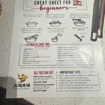 Hot Pot Hero - Direction for how to cook - Hot Pot Near Me - Ellicott City, Maryland