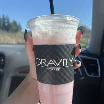 Gravity Coffee - 24 B.Y.O  Pink base  Peach  Guava  Topped with cream - Coffee & Tea Near Me - Kent, Washington