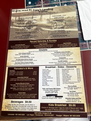 Menu photo 1 Foxy's Landing & Restaurant Lancaster, CA Menu photo 1 Foxy's Landing & Restaurant Lancaster, CA