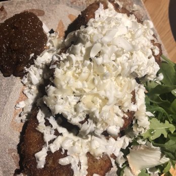 La Musa - THE BEST APPETIZER EVER. Fried green tomatoes with goat cheese and fig spread. - Bars Near Me - Madrid, M