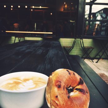 Spread Bagelry - Pumpkin spice latte soy milk latte and a chocolate chip bagel fresh! - Breakfast & Brunch Near Me - Philadelphia, Pennsylvania
