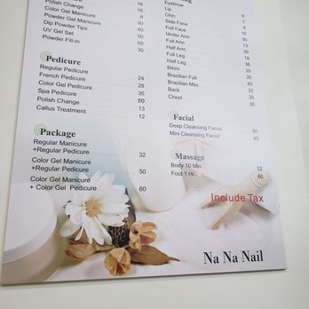 NaNa Nail - Menu as of 9/8/19 - Nail Salons Near Me - Woodside, New York