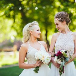 Photo by The Unfound Door/KMitiska Photography/Kyla Fear Photography, Dresses by Blue Bridal, Hair and Makeup by Elegance by Design
