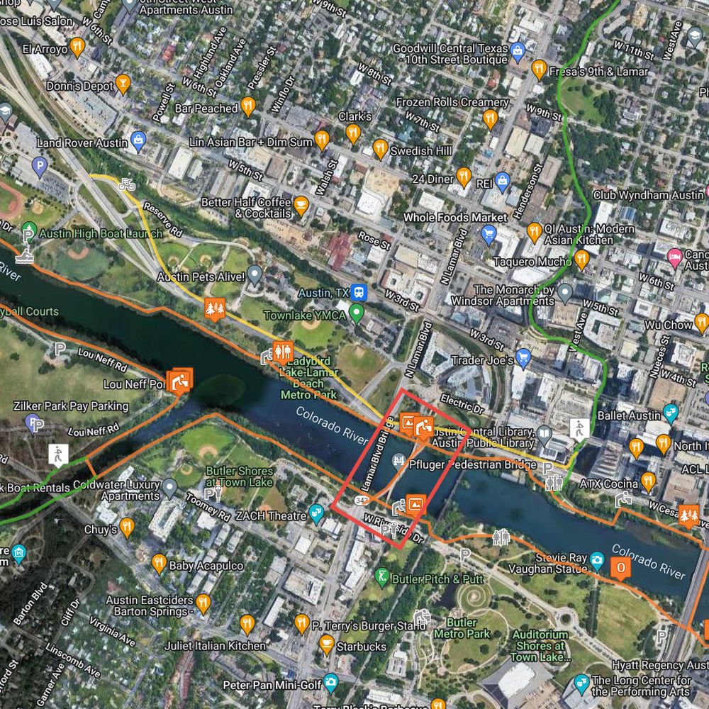 Pfluger Pedestrian Bridge - Another map, this from The Trail Foundation, showing the location of the Pfluger Pedestrian Bridge in relation to other downtown landmarks. - Landmarks & Historical Buildings Near Me - Austin, Texas Pfluger Pedestrian Bridge - Another map, this from The Trail Foundation, showing the location of the Pfluger Pedestrian Bridge in relation to other downtown landmarks. - Landmarks & Historical Buildings Near Me - Austin, Texas