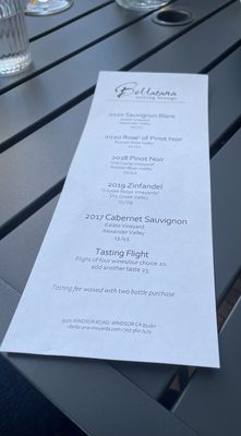 Menu photo 2 Bellacana Vineyards Windsor, CA