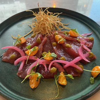 Wright & Company - AHI CRUDO
citrus & soy marinated, chiles toreados,
gooseberries, crispy leeks - Gastropubs Near Me - Detroit, Michigan Wright & Company - AHI CRUDO
citrus & soy marinated, chiles toreados,
gooseberries, crispy leeks - Gastropubs Near Me - Detroit, Michigan