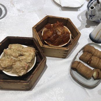 Providential 9 - Tofu skin rolls (left) and beef tendon in satay sauce (center) dim sum. Baked durian pastries at right. - Dim Sum Near Me - Markham, Ontario Providential 9 - Tofu skin rolls (left) and beef tendon in satay sauce (center) dim sum. Baked durian pastries at right. - Dim Sum Near Me - Markham, Ontario