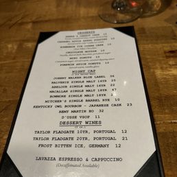 Dessert menu Dessert menu