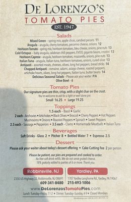 Menu photo 6 De Lorenzo's Tomato Pies Robbinsville, NJ Menu photo 6 De Lorenzo's Tomato Pies Robbinsville, NJ