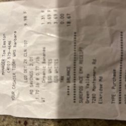 Green Valley Market Place - The receipt showing the duplicate item.