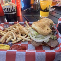 Greek Freak Burger and fries.