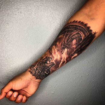 Inkvisions - Godzilla vs. King Ghidorah done on the inner forearm. - Tattoo Near Me - Arcadia, California Inkvisions - Godzilla vs. King Ghidorah done on the inner forearm. - Tattoo Near Me - Arcadia, California