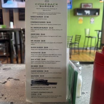 Comeback Burger - Menu - Burgers Near Me - Petersburg, Virginia