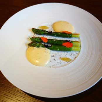Victor's Fine Dining by Christian Bau - 5/31/19 Victor's Fine Dining: Green Asparagus, Sumac, Miso Caramel, Japanese Hollandaise - International Near Me - Perl, SL
