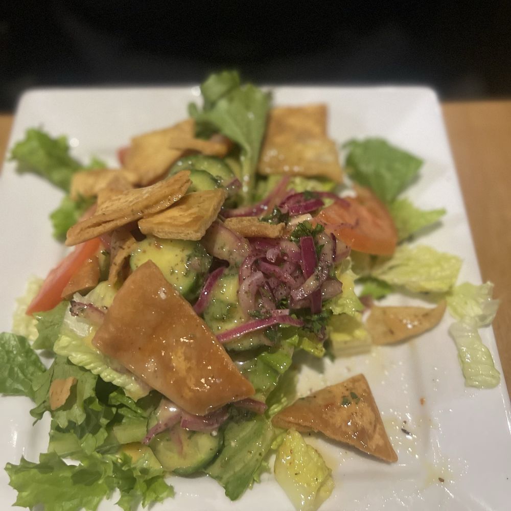 Rosine's Mediterranean Cafe - Crunchy pita chips on a fresh fattoush side salad. Perfect. - Mediterranean Near Me - Anaheim, California Rosine's Mediterranean Cafe - Crunchy pita chips on a fresh fattoush side salad. Perfect. - Mediterranean Near Me - Anaheim, California