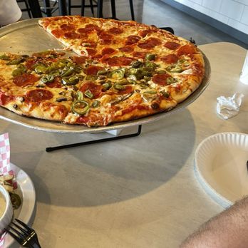 Salvio's Pizzeria - Half pepperoni and half pepperoni, mushrooms, jalapeños - Pizza Near Me - Cary, North Carolina