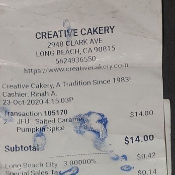 Creative Cakery - Receipt - Bakeries Near Me - Long Beach, California