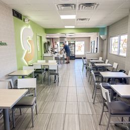 Bright + clean location. Lots of seating.