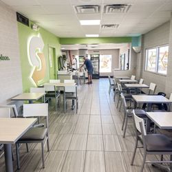 Bright + clean location. Lots of seating.