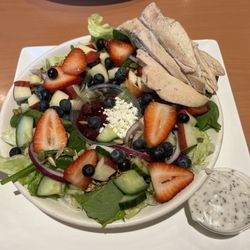 Jesse's - This salad with seasonal fruit, was $15.99; added grilled chicken for an up charge of $5.99, and poppyseed dressing. Really good!!