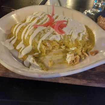 Juicyladas Cantina - Enchiladas Verde. Very good. Took photo after the first bite.  Nice flavor and lots of chicken - Mexican Near Me - Fullerton, California