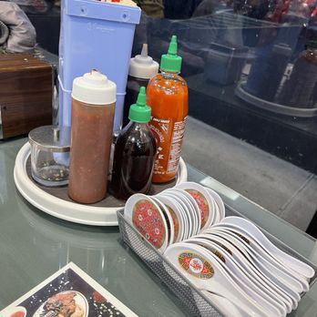 Pho Bang - Condiments table and they replaced the jar with fresh jalapeños - Vietnamese Near Me - Elmhurst, New York