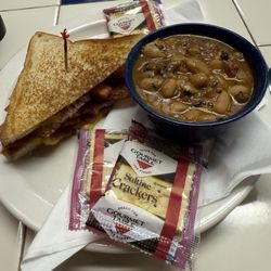 Brookside By Day - Yum! White chili and deluxe grilled cheese (with bacon and tomato) combo
