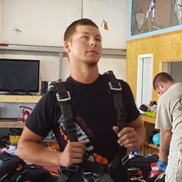 Getting ready to go on his first jump...