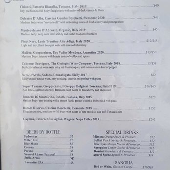 Blue Eyes Restaurant - Red Wines, Beer, & Cocktails Menu (07/08/23). @BlueEyesHoboken #Hoboken #NewJersey #ItalianFood #FrankSinatra - Pizza Near Me - Hoboken, New Jersey