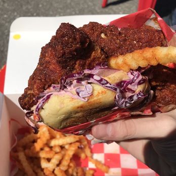 Hot Chicken Mama - Sando with fries - Chicken Shop Near Me - Blue Point, New York Hot Chicken Mama - Sando with fries - Chicken Shop Near Me - Blue Point, New York