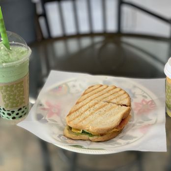3rd Street Coffee - Panini turkey bacon cheddar with avocado , coffee and honeydew boba - Coffee & Tea Near Me - Downey, California