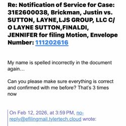 The Law Office of Todd W. Taylor - My email response after Todd Taylor submitting a Filing with my name incorrectly spelled for the 3RD Time