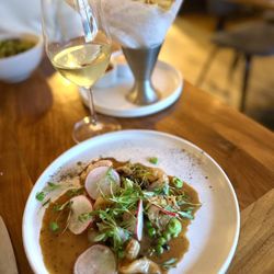 Tilia - The grilled shrimp appetizer with a cone of french fries