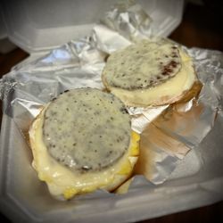 Bagels R US - Sausage, egg, and cheese melt on a plain bagel