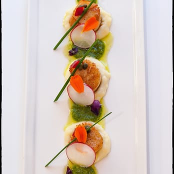 Dinner With a Chef - Seared Diver Scallops, Parsnip, Walnut Pesto, Chive, Radish - Personal Chefs Near Me Dinner With a Chef - Seared Diver Scallops, Parsnip, Walnut Pesto, Chive, Radish - Personal Chefs Near Me
