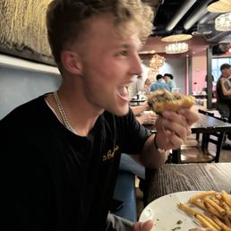 My boyfriend and his new favorite burger, the jump burger is the best burger we've had in a long while. My boyfriend and his new favorite burger, the jump burger is the best burger we've had in a long while.