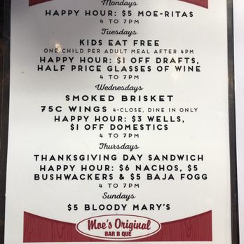 Moe's Original BBQ - Weekly specials menu. - Barbeque Near Me - Greenville, South Carolina Moe's Original BBQ - Weekly specials menu. - Barbeque Near Me - Greenville, South Carolina