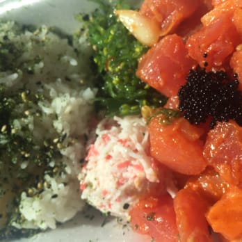 Poke District - Half ahi tuna/ salmon with Hotlava sauce - Seafood Near Me - Orange, California