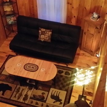 Acadia House - Looking Down from The Master Moose-Themed Loft on to The Maine Family Room - Vacation Rentals Near Me - Trenton, Maine
