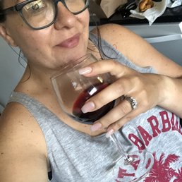 Enjoying wine while my hair is cleaned and fresh. Thanks for saving the day!!